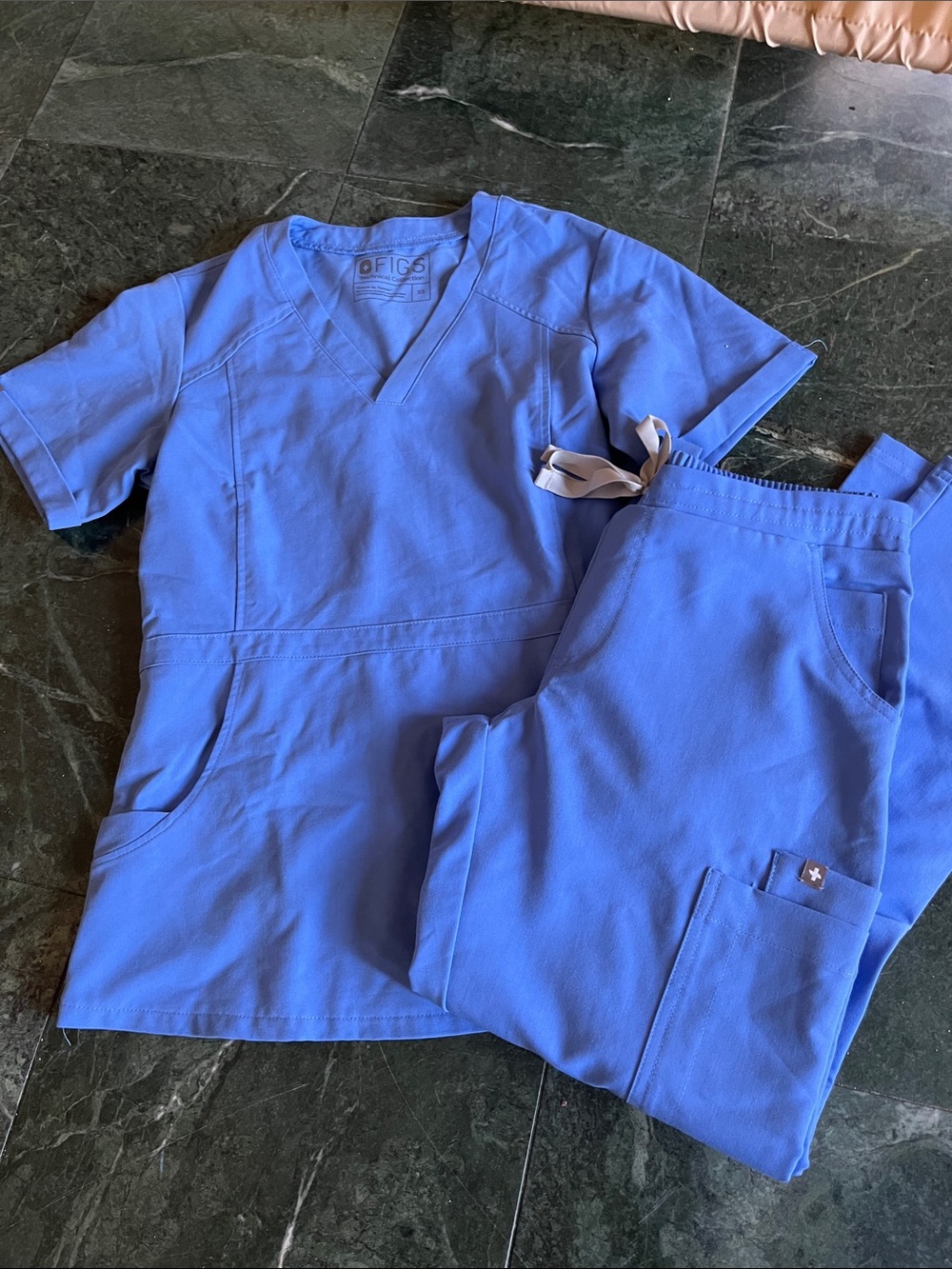 Figs Cobalt Blue Scrub Top and Pants Set